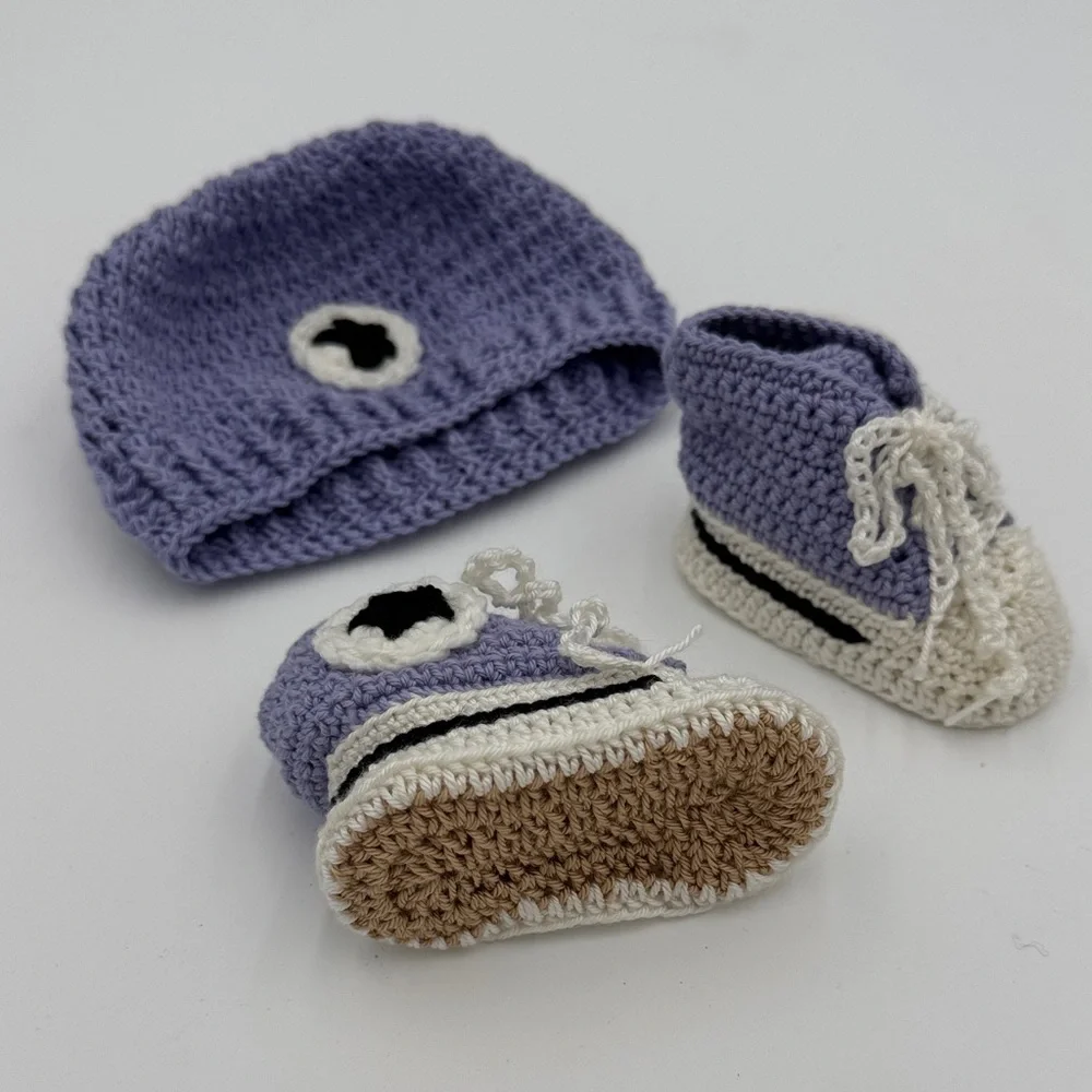 Purple and Cream Crochet Baby Set